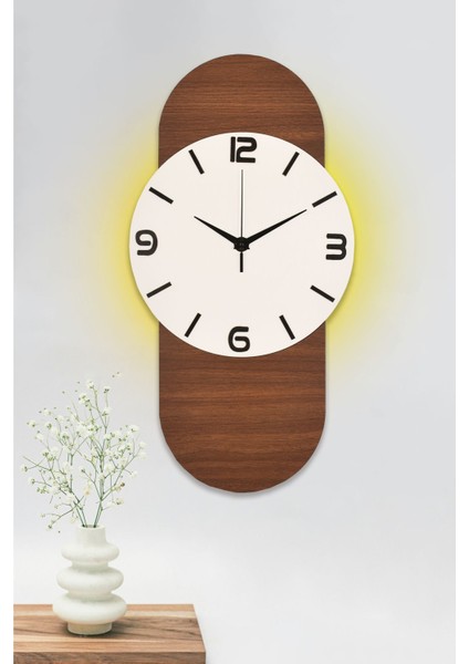 Dekoratif Ahşap Işıklı Beyaz Duvar Saati Büyük Boy 30X60 cm Ledli Duvar Saati - Bloom