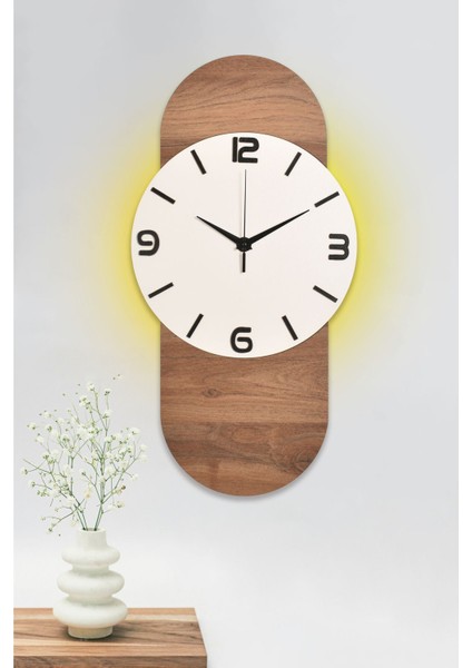 Dekoratif Ahşap Işıklı Beyaz Duvar Saati Büyük Boy 30X60 cm Ledli Duvar Saati - Bloom