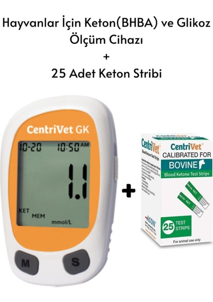 Hayvanlar için Keton ve Şeker Ölçüm Cihazı, 25 Stribi ile kolay kullanımlı