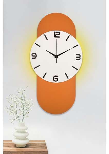 Dekoratif Ahşap Işıklı Beyaz Duvar Saati Büyük Boy 30X60 cm Ledli Duvar Saati - Bloom