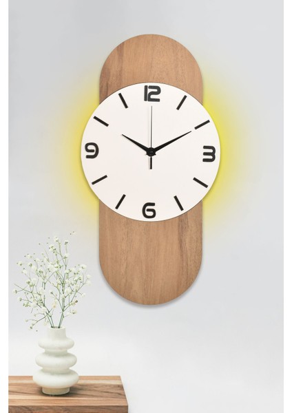Dekoratif Ahşap Işıklı Beyaz Duvar Saati Büyük Boy 30X60 cm Ledli Duvar Saati - Bloom