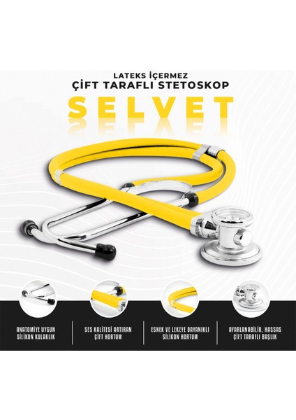 Yüksek Kaliteli Sarı Çift Taraflı Lateks İçermeyen Profesyonel Stetoskop modelleri