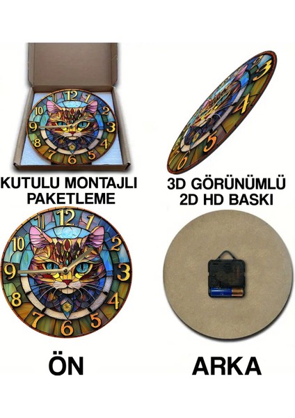 Sessiz Yuvarlak Ahşap Duvar Saati, Kuvars Hareketli 2d Kedi Desen SDW021 indirimleri