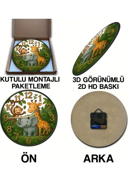 Sessiz Yuvarlak Ahşap Duvar Saati, Kuvars Hareketli 2d Zürafa Desen SDW020 indirimleri