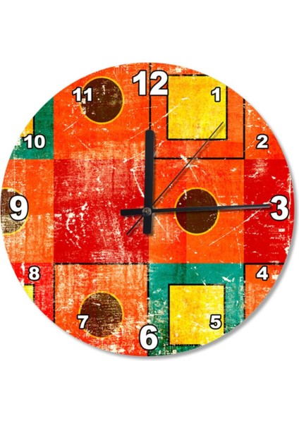 Çap Renkli Retro Stil Kareler Ahşap Duvar Saati 30 cm