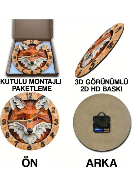 Sessiz Yuvarlak Ahşap Duvar Saati, Kuvars Hareketli 2d Tilki Desen SDW022 indirimleri