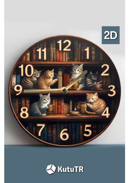 Sessiz Yuvarlak Ahşap Duvar Saati, Kuvars Hareketli 2d Kedi Desen SDW018 fiyatları