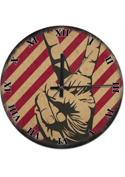 30 cm Çap Zafer Işareti Roma Rakamlı Şekilli Duvar Saati