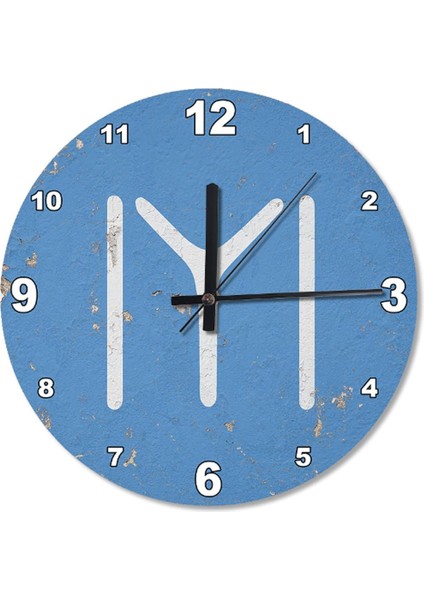 50 cm Çap Boyası Eskimiş Zeminde Kayı Boyu Bayrağı Akarlı Duvar Saati