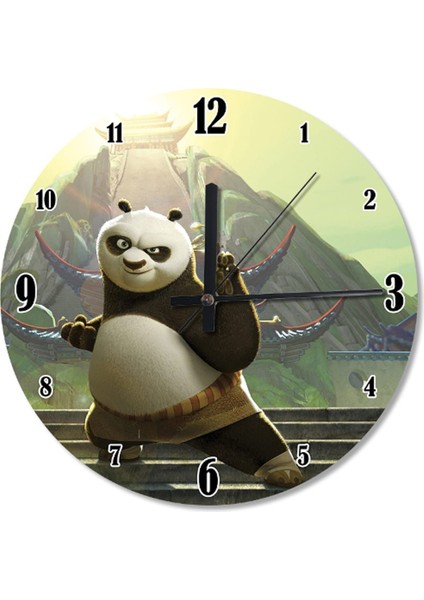 30 cm Çap Kung Fu Panda Şekilli Duvar Saati