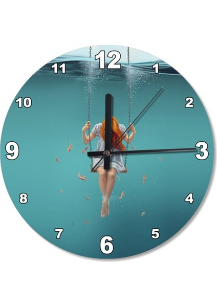 Çap Suda Salıncaklı Kız Akarlı Duvar Saati 50 cm