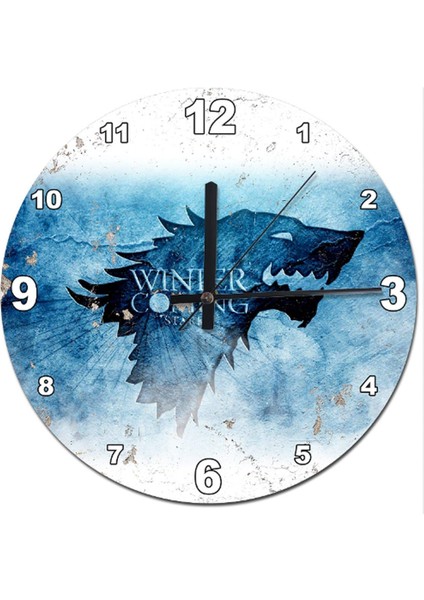 30 cm Çap Winter Coming Stark Game Of Thrones Baskılı Duvar Saati