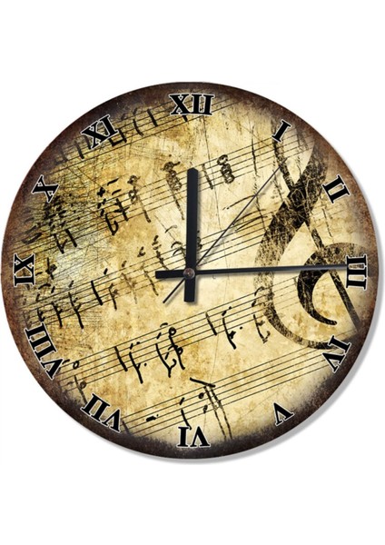 50 cm Çap Notalar Roma Rakamlı Baskılı Duvar Saati