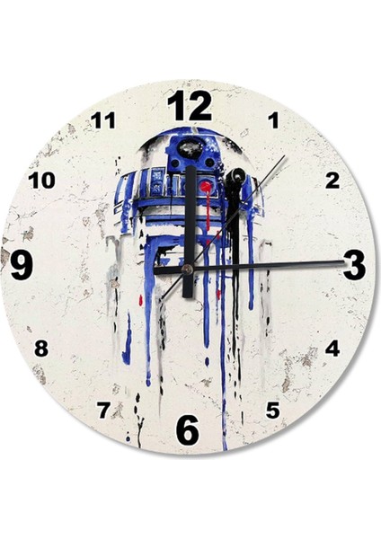 50 cm Çap Starwars R2D2 Robot Ahşap Duvar Saati