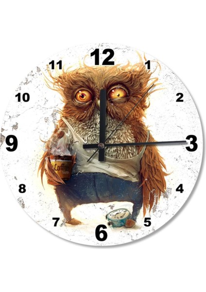 50 cm Çap Miskin Baykuş Ahşap Duvar Saati