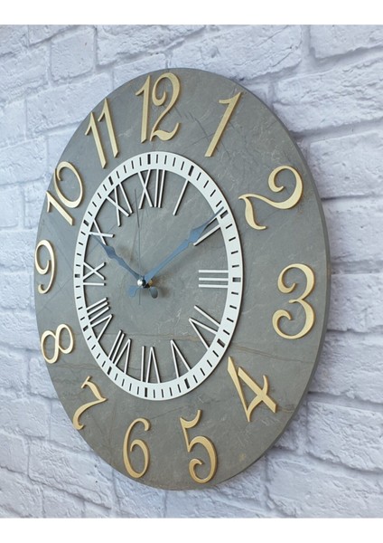 Mermer Desenli Altın (Gold) Renkli Rakamlı Duvar Saati Çap 50 cm fiyatları