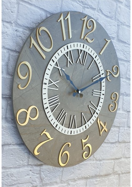 Mermer Desenli Altın (Gold) Renkli Rakamlı Duvar Saati Çap 50 cm modelleri