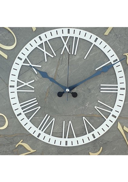 Mermer Desenli Altın (Gold) Renkli Rakamlı Duvar Saati Çap 50 cm fırsatları