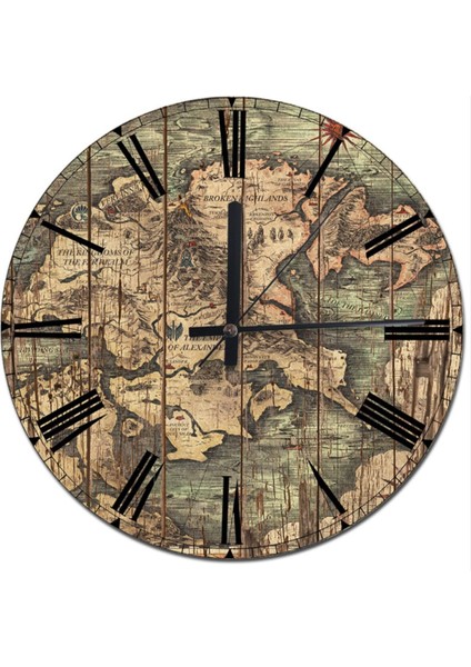 Roma Rakamlı Tarihi Harita Baskılı Duvar Saati 30 Cm.