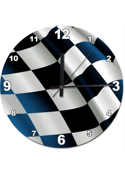50 cm Çap Beyaz Mavi Lacivet Dalgalı Kareler Tasarım Duvar Saati