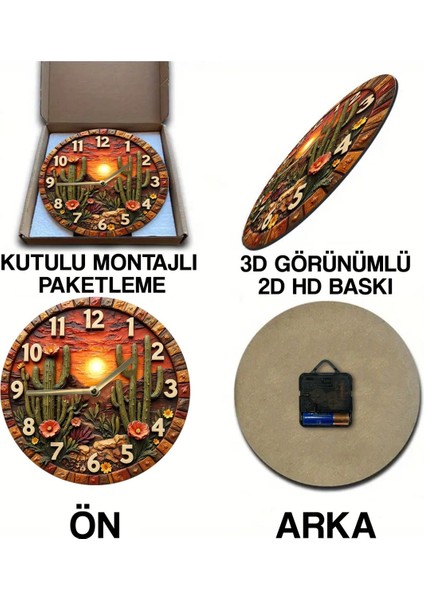 Sessiz Yuvarlak Ahşap Duvar Saati, Kuvars Hareketli 2d Güneş ve Doğa Desen SDW010