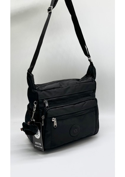 Krinkıl Su Geçirmez Kumaş Siyah Kadın Omuz Çantası 4100