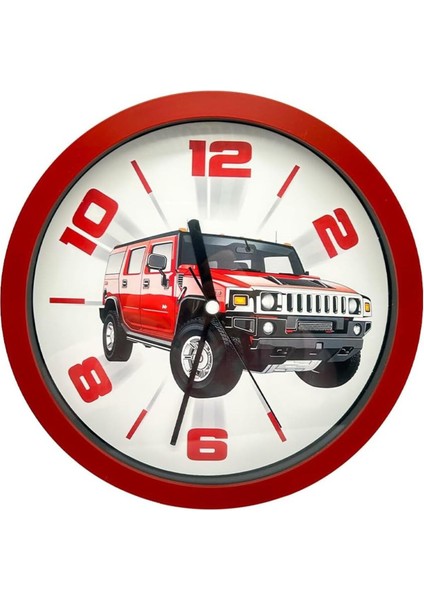 Bystoreby Mark Premium Serisi Jeep Desenli Kırmızıduvar Saati 25 cm Newdesing 646268