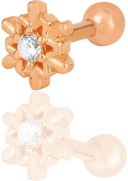 Gümüş Rose Zirkon Taşlı Kar Tanesi Tragus Helix Piercing Küpe SGTL12195ROSE