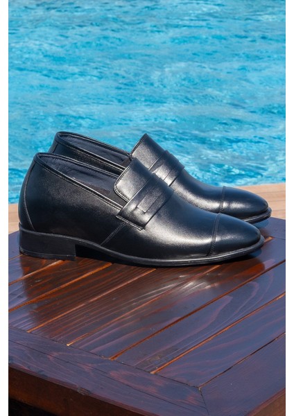 El Yapımı Loafer Model Siyah +7 Cm Boy Uzatan Erkek Ayakkabı Gizli Topuklu Kundura