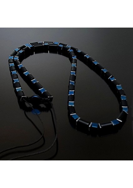 Doğal Taş Kolye, Mavi Küp Hematit ve Siyah Akik Kolye, Kadın Kolye, Erkek Kolye