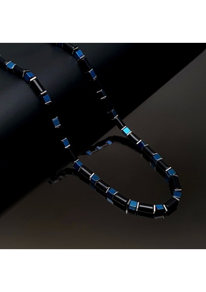 Doğal Taş Kolye, Mavi Küp Hematit ve Siyah Akik Kolye, Kadın Kolye, Erkek Kolye fiyatları