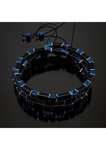 Doğal Taş Kolye, Mavi Küp Hematit ve Siyah Akik Kolye, Kadın Kolye, Erkek Kolye modelleri