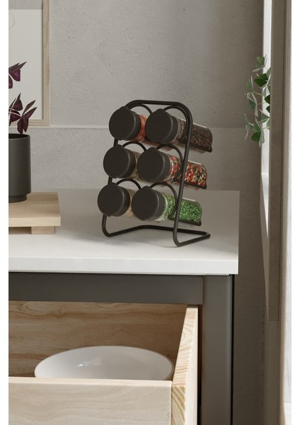 Teknotel Metal 6'lı Tuzluk Baharatlık Standı 6 Adet Cam Baharatlık Mat Siyah MG028 fiyatları