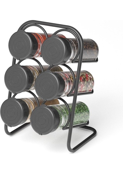 Teknotel Metal 6'lı Tuzluk Baharatlık Standı 6 Adet Cam Baharatlık Mat Siyah MG028 modelleri