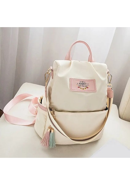 Açık Seyahat Anti-Hırsızlık Anti-Maç Paketi Oxford Kadın Yeni Öğrenci Schoolbag Kore Versiyonu Büyük Kapasite Sırt Çantası Renk: Kremsi-Beyaz (Yurt Dışından)