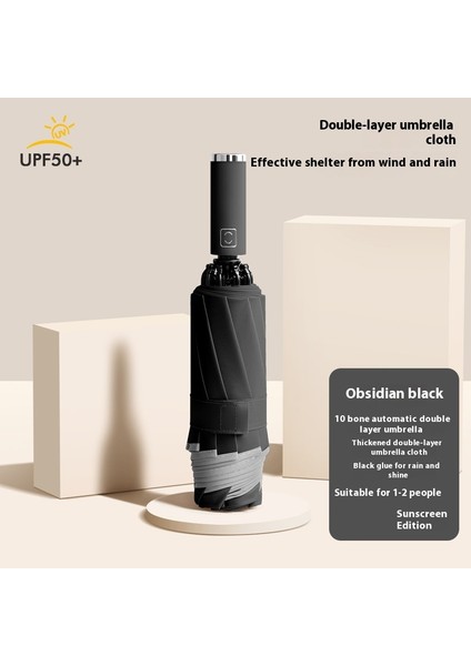 Siyah Kauçuk Çift Katmanlı Şemsiye Güneşlik Şemsiye Katlanır Yağmur ve Güneşli Şemsiye (Yurt Dışından)
