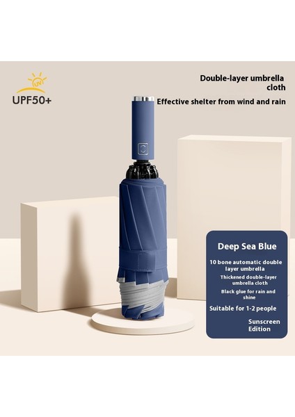 Siyah Kauçuk Çift Katmanlı Şemsiye Güneşlik Şemsiye Katlanır Yağmur ve Güneşli Şemsiye (Yurt Dışından)