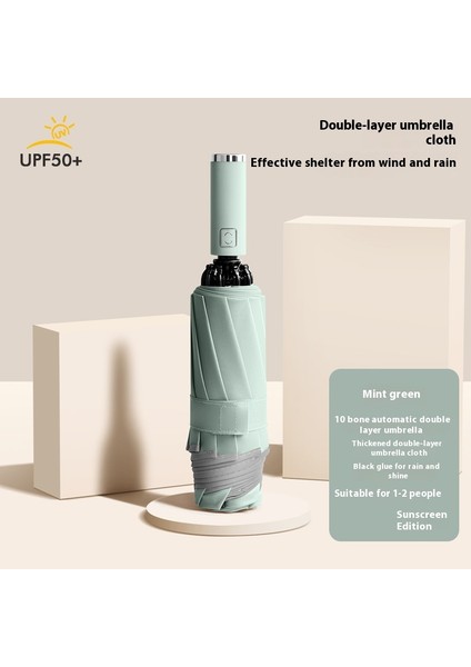 Siyah Kauçuk Çift Katmanlı Şemsiye Güneşlik Şemsiye Katlanır Yağmur ve Güneşli Şemsiye (Yurt Dışından)