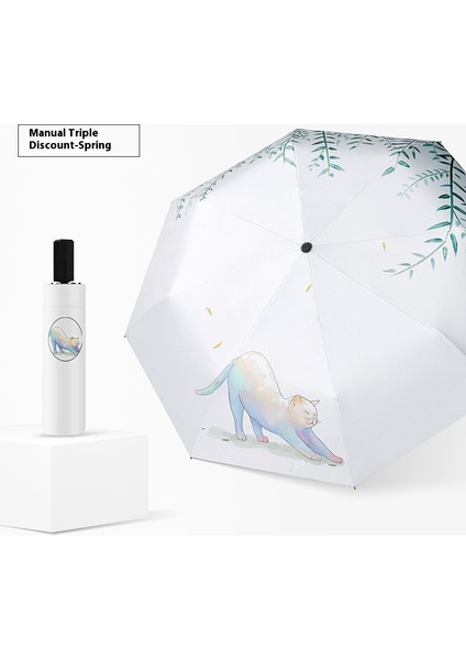 Üç Katlanır Şemsiye Vinil Çift Katmanlı Şemsiye Güneşlik Şemsiye Katlanır Yağmur ve Güneşli Şemsiye (Yurt Dışından)