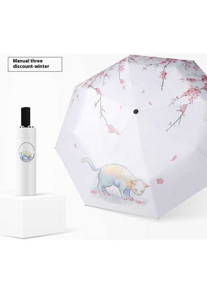 Üç Katlanır Şemsiye Vinil Çift Katmanlı Şemsiye Güneşlik Şemsiye Katlanır Yağmur ve Güneşli Şemsiye (Yurt Dışından)