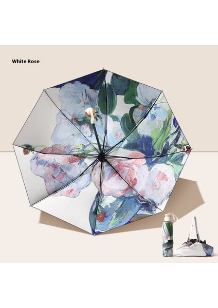 Üç Katlanır Şemsiye Vinil Çift Katmanlı Şemsiye Güneşlik Şemsiye Katlanır Yağmur ve Güneşli Şemsiye (Yurt Dışından)