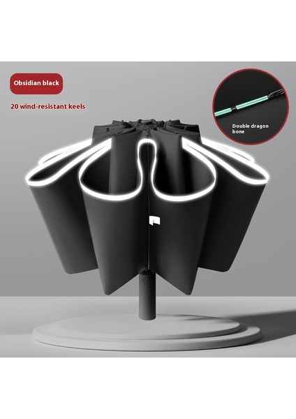 Siyah Kauçuk Çift Katmanlı Şemsiye Güneşlik Şemsiye Katlanır Yağmur ve Güneşli Şemsiye (Yurt Dışından)