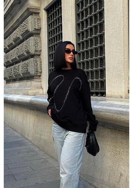 Gümüş Taşlı Sweatshirt 8052