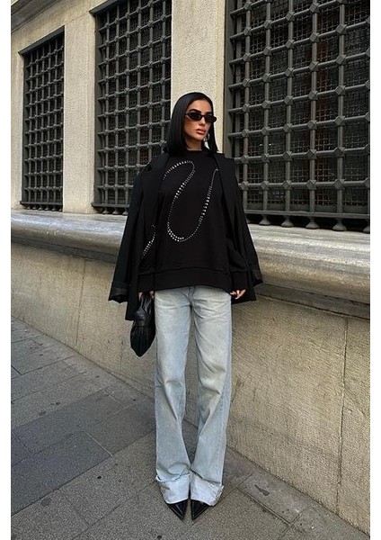 Gümüş Taşlı Sweatshirt 8052
