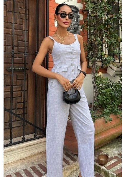 Kalın Askılı Bluz Pantolon Keten Takım 10187 fiyatları