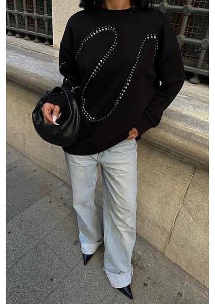 Gümüş Taşlı Sweatshirt 8052