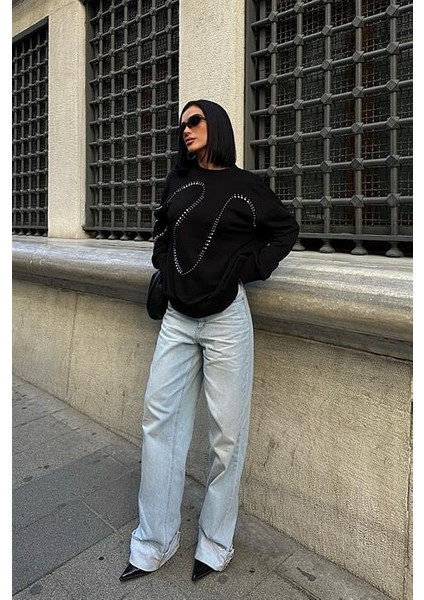 Gümüş Taşlı Sweatshirt 8052