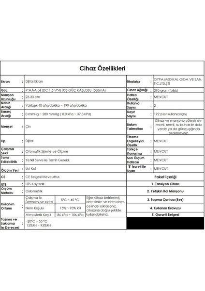 Türkçe Konuşan Hafızalı Koldan Ölçer Tansiyon Cihazı