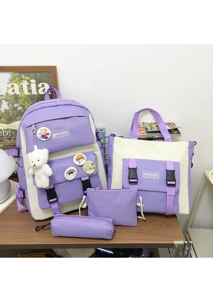 Teen School Sırt Çantası-Büyük Kapasiteli Açık Hava Seyahat Çantası, Ayarlanabilir Kayış Tankolorlu Basit 4 Parçalı Çok Yönlü Sırt Çantası: Mor (Yurt Dışından)