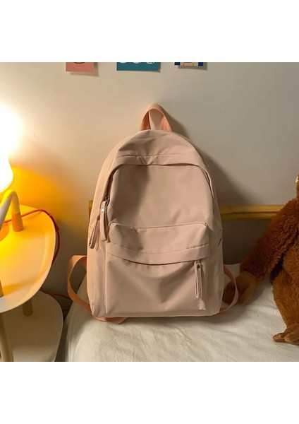 Kadınlar Için Su Geçirmez Naylon Sırt Çantası Basit Düz Renkli Kitap Çantası Seyahat Sırt Çantası Öğrenci Kızlar Okul Çantası Kadın Omuz Çantaları Renk: Pembe/boyut: 29CM X14CM X38CM (Yurt Dışından)